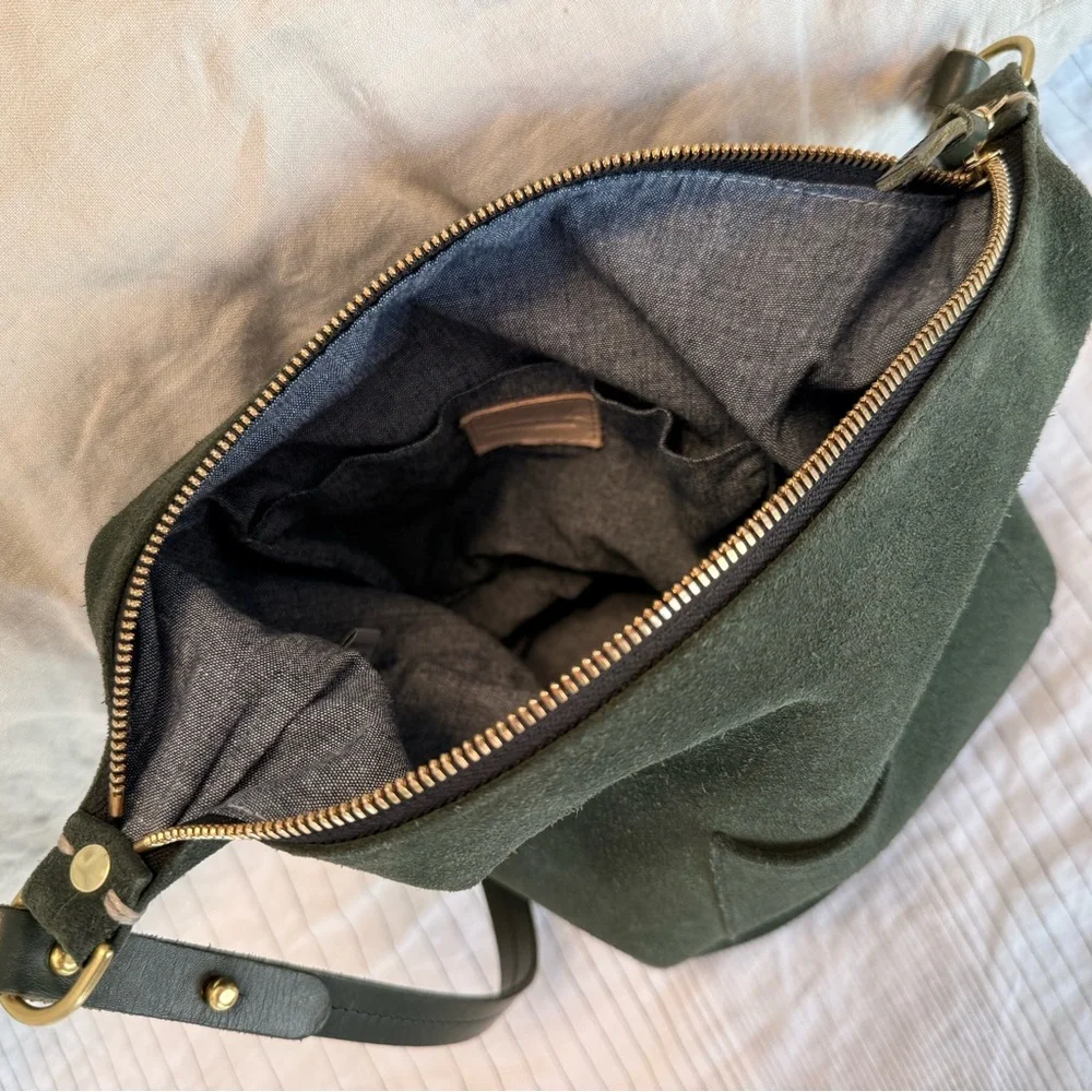 Clare V Suede Petite Jean Bucket Bag in Loden Green - Picture 7 of 13